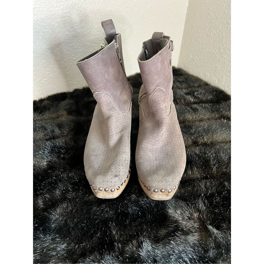 VOLLSJO SUEDE LEATHER WOODEN heel studded booties boots 39 8.5